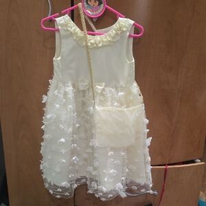 Blueberi Boulevard Cream Floral Appliqué Girls Formal Dress with Purse